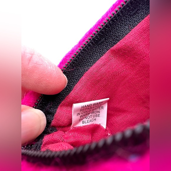 NWOT Pink Floral Felted Wool Zippered Coin Pouch- Fair Trade from Nepal - Picture 8 of 11